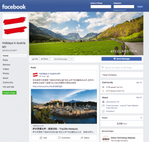 Der Südosten Asiens will touristisch erobert werden: Facebook-Auftritt der ÖW in Malaysia (Credit: Österreich Werbung)